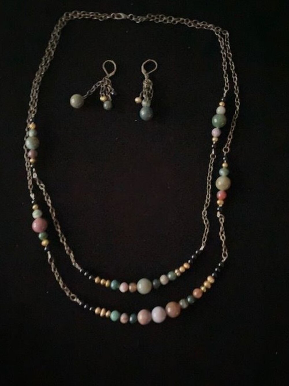 Multi Colored Beaded Necklace and Earring Set